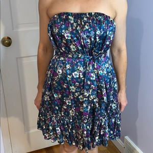 BEBE floral satin dress blue‎ and purple